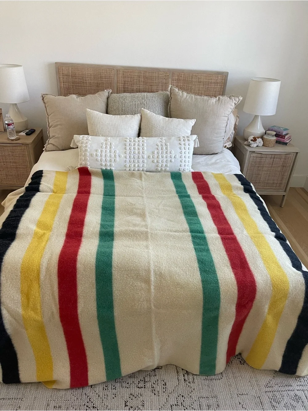 Vintage Polar Star 100% Wool JC Penney Rainbow Striped Throw Blanket Afghan